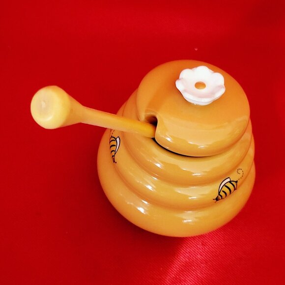 Honey Miel Honey Pot Honey Bowl and Dipper Bees and Honey Dish Bee Hive - Picture 7 of 10